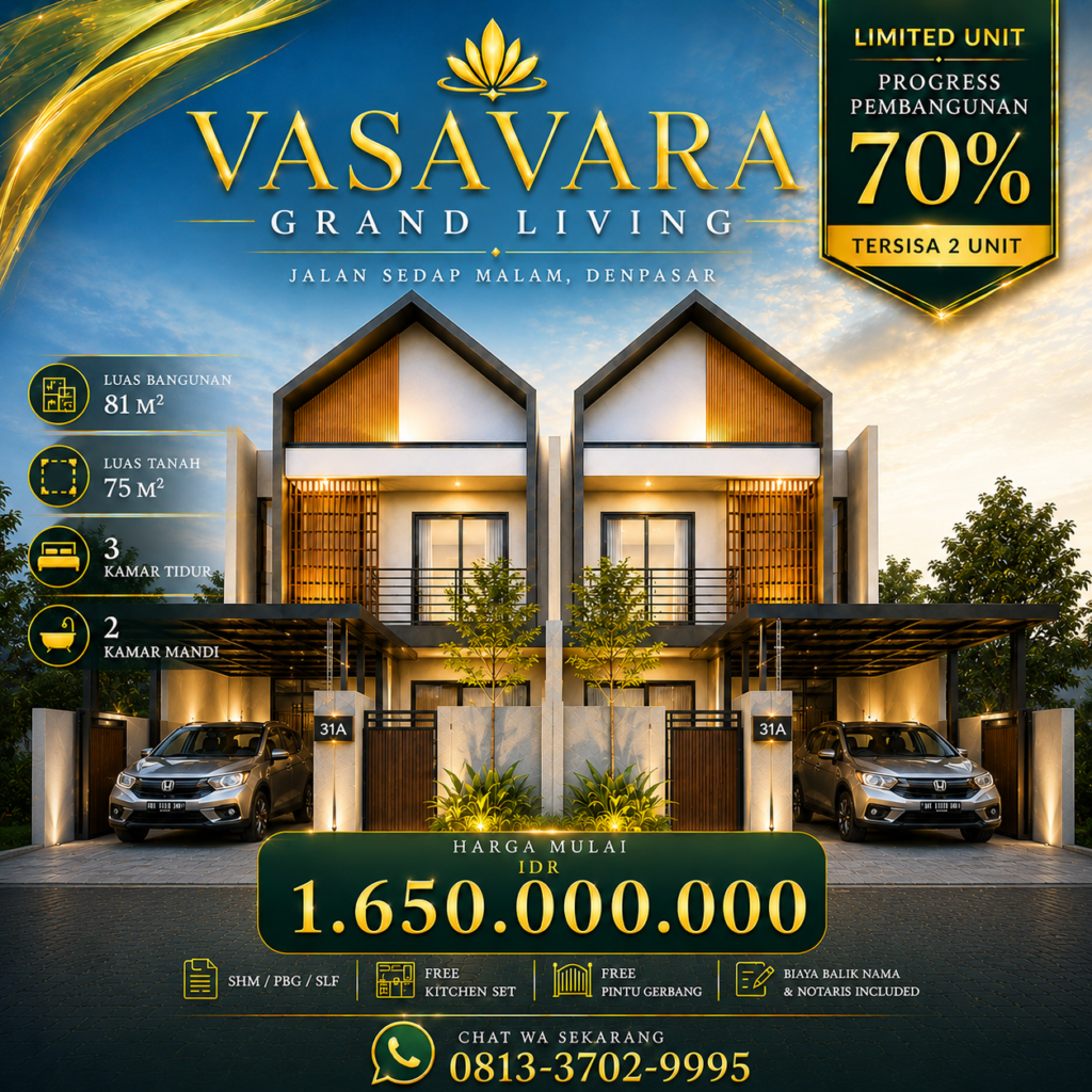 Rumah di Jual Di Denpasar Vasavara Grand Living Sedap Malam Kota Denpasar