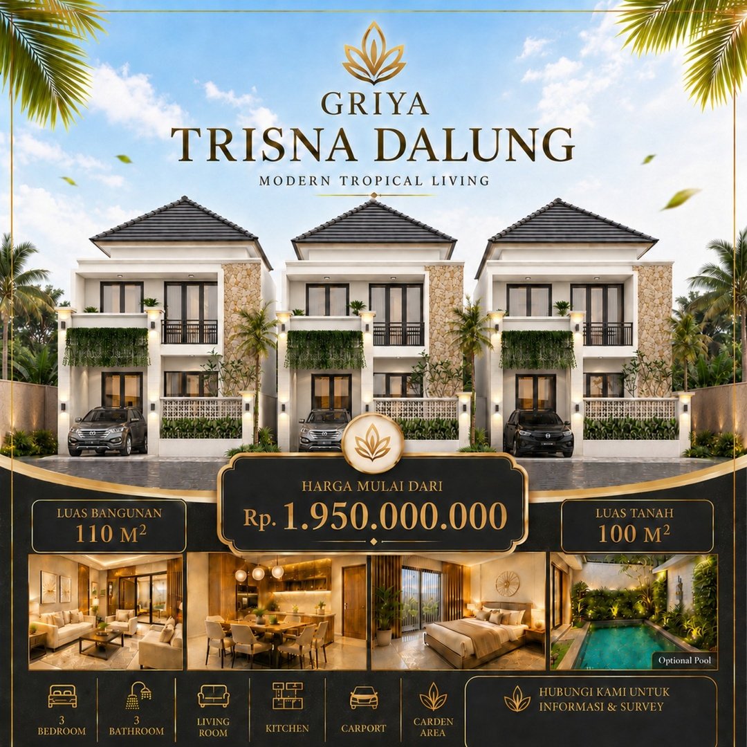 Rumah di Jual di Dalung Griya Trisna – Rumah Modern Tropical di Dalung Dekat Canggu - foto 1