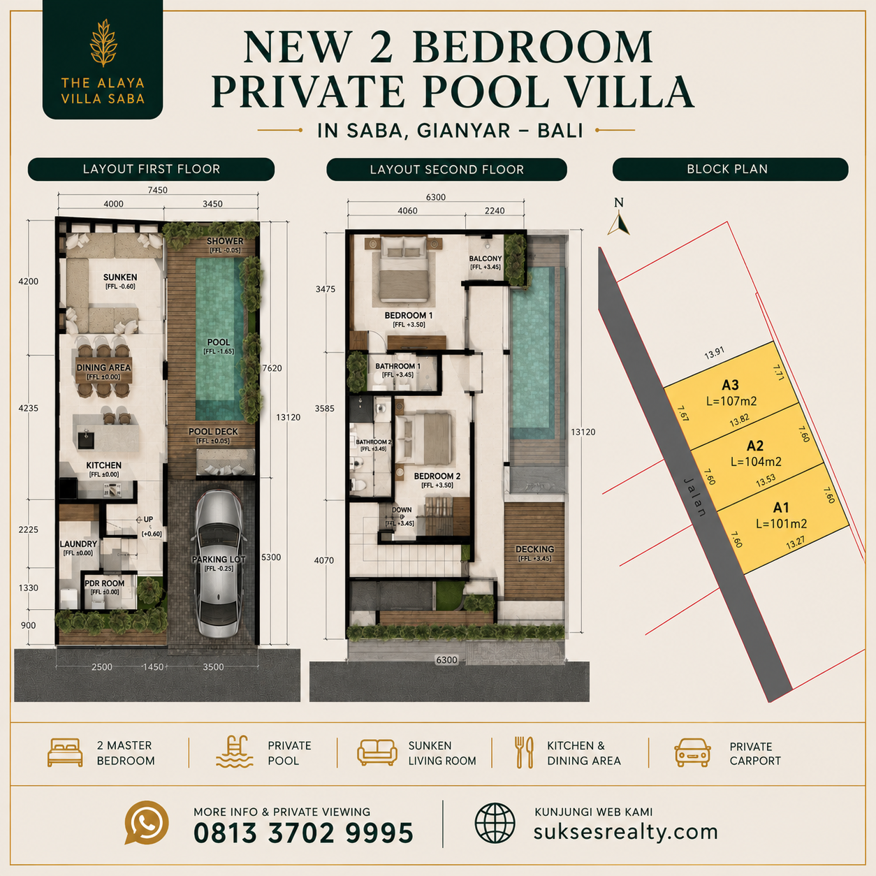 VILLA DIJUAL Di Saba Gianyar The Alaya Villa Saba-2 Bed Room Private Pool - foto 3