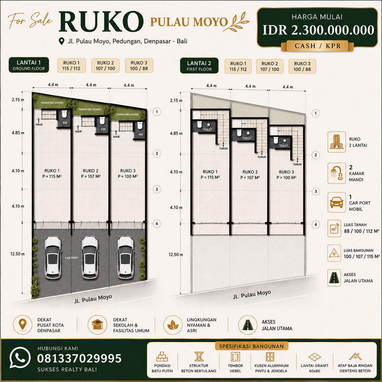 Ruko di Jual di Denpasar Ruko Baru Di Jl Utama Pulau MOYO Denpasar SELATAN - foto 3