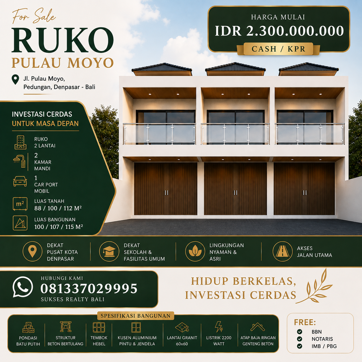Ruko di Jual di Denpasar Ruko Baru Di Jl Utama Pulau MOYO Denpasar SELATAN - foto 2