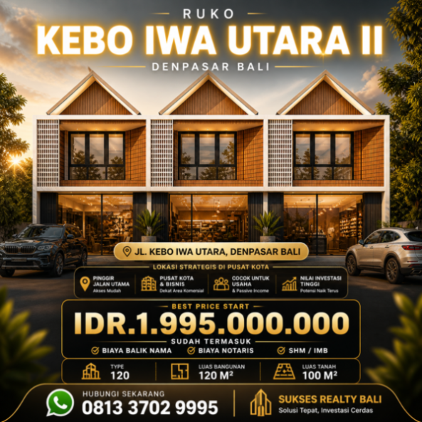 Ruko Di Jual di Denpasar Ruko Baru Di Kebo Iwa Denpasar Utara - foto 1
