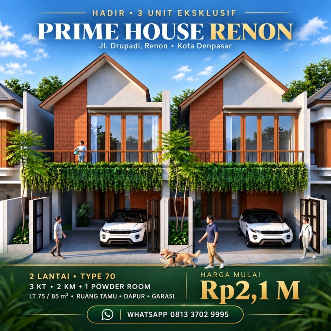 RUMAH DIJUAL DI RENON DENPASAR, 3 UNIT PRIME HOUSE RENON - foto 1